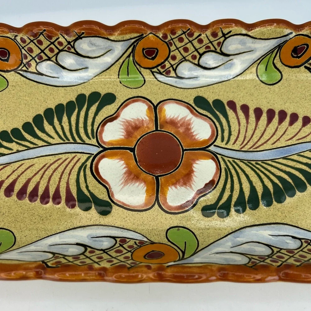Mendez Torres Mexican Pottery Tray Rectangular Platter Handmade Signed Yellow